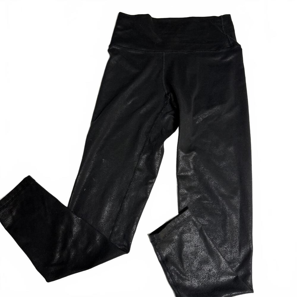 Offline by Aerie Black Shimmery faux‎ leather Leggings SZ M. Yoga Athleisure